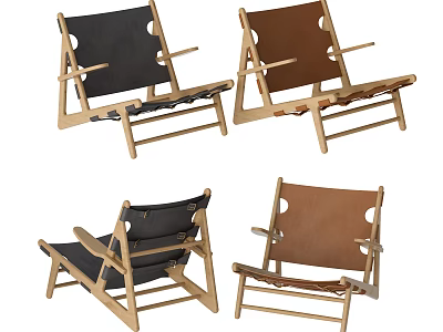 Modern Lounge Chairs Black And Brown With Wooden Frame Ergonomic Backrest And Comfortable Seat 3d model