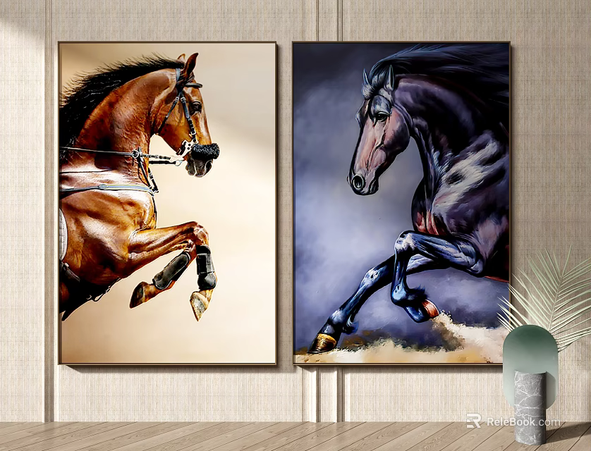 Animal Paintings of Horses in Rearing and Dynamic Poses with Light and Cloudy Backgrounds 3d model 