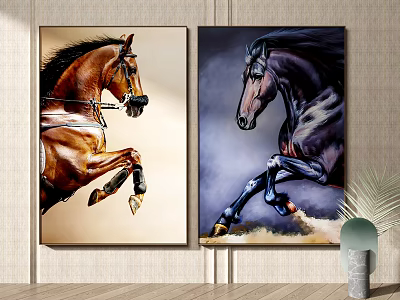 Animal Paintings of Horses in Rearing and Dynamic Poses with Light and Cloudy Backgrounds 3d model