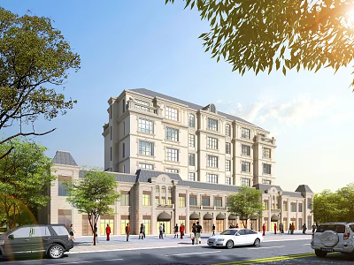 European-style street commercial apartment building commercial and residential building 3d model