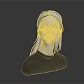 Woman 3D Model Bust with Long Hair and Black Top Against Gray Background