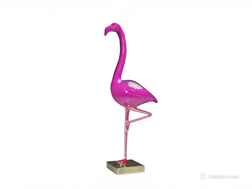 Pink Flamingo Decorative Figurine With Single Leg And Gold Base Ornament 3d model 