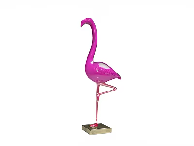 Pink Flamingo Decorative Figurine With Single Leg And Gold Base Ornament 3d model