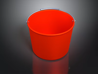 Bright Orange Plastic Bucket With Metal Handle On Dark Background 3d model