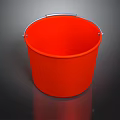 Bright Orange Plastic Bucket With Metal Handle On Dark Background