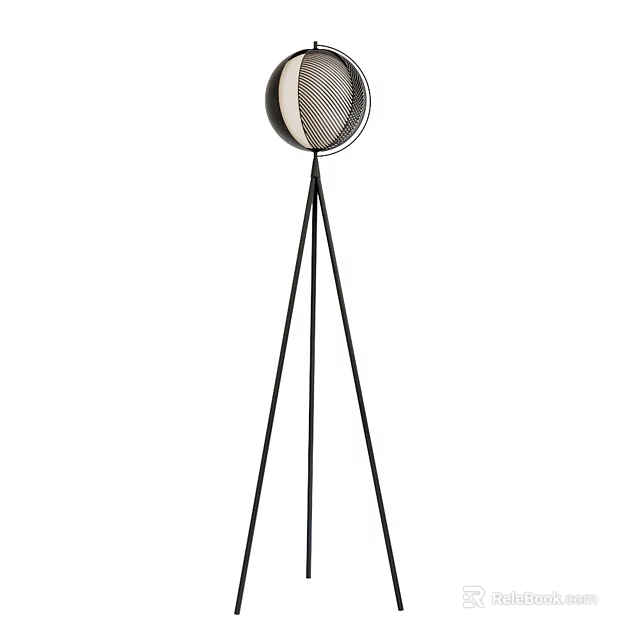 Modern Floor Lamp With Tripod Base And Spherical Mesh Shade Design 3d model 
