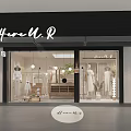Elegant Clothing Store Window Display With White Outfits And Mannequins 3d model