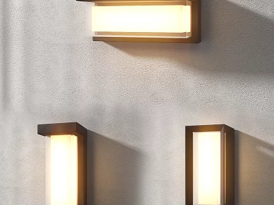 Three Modern Wall Sconces On Gray Wall With Warm Soft Light Glow 3d model