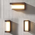 Three Modern Wall Sconces On Gray Wall With Warm Soft Light Glow 3d model