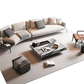 Modern Sofa Coffee Table Set With Beige Sectional Armchair Floor Lamp Rug And Decorative Pillows