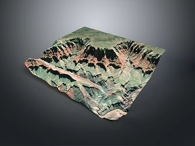 3D Canyon Landscape Model With Green Red Rock Layers And Layered Texture 3d model