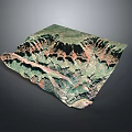 3D Canyon Landscape Model With Green Red Rock Layers And Layered Texture 3d model
