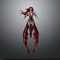 3D Fantasy Female Character With Long Red Hair Red Gold Outfit and Flowing Appendages