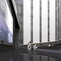 Modern Interior Space With Black Floor White Paneled Walls And Arranged Benches