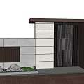 Modern Entrance Gate Design With Black Vertical Bars White Brown Walls And Red Brick Pavement