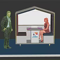 Modern House Shaped Public Chair With Seats Table And People Using