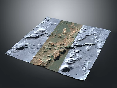 Detailed Stone Wood 3D Topographic Relief Model With Rocky Terrain And Wooden Base 3d model