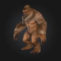 Ape Like Creature With Muscular Build And Thick Fur In Standing Pose Against Dark Background