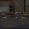 Modern Restaurant Interior Design with Open Kitchen and Dining Table Chairs