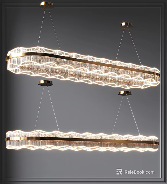 Modern Double Wave Design Crystal Chandelier with Illuminated Metal Frame Hanging 3d model 