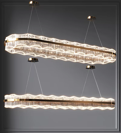 Modern Double Wave Design Crystal Chandelier with Illuminated Metal Frame Hanging 3d model