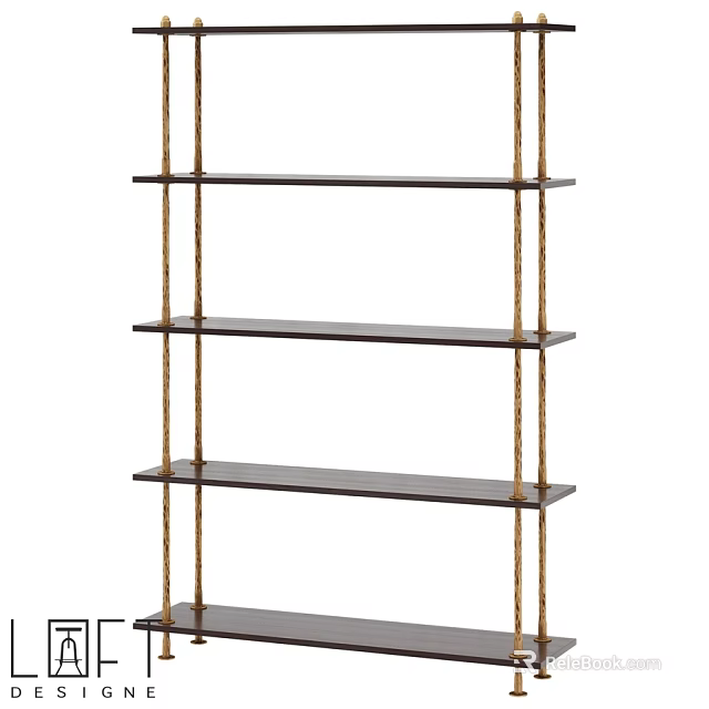 Modern Storage Shelving Unit With Gold Metal Frame And Dark Wood Shelves Four Tiered Design 3d model 
