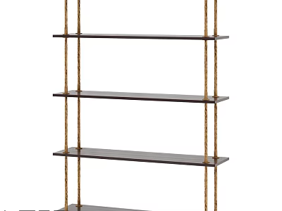 Modern Storage Shelving Unit With Gold Metal Frame And Dark Wood Shelves Four Tiered Design 3d model
