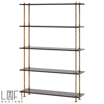 Modern Storage Shelving Unit With Gold Metal Frame And Dark Wood Shelves Four Tiered Design 3d model