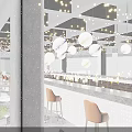 Modern Billiard Room Interior With Decorative Lights Neon Signs Bar Counter And Lounge Sofas
