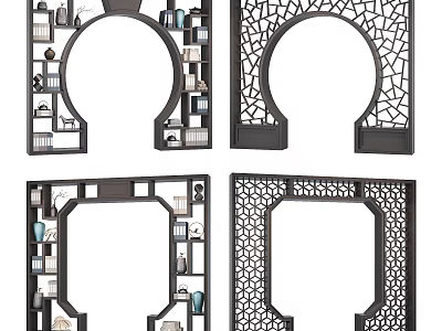 Traditional Chinese Door Arches With Intricate Carved Patterns And Decorative Shelves 3d model