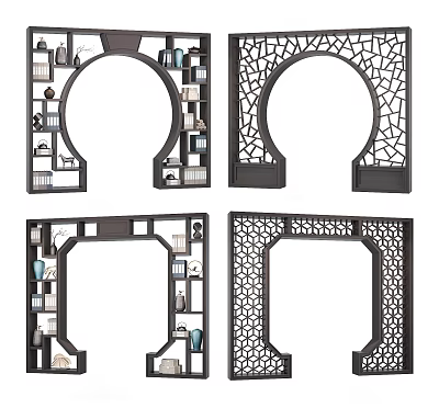 Traditional Chinese Door Arches With Intricate Carved Patterns And Decorative Shelves 3d model