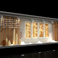 Chinese Style Photo Check In Spot With Wooden Strips Golden Paintings White Pebbles And Lighting