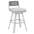 Modern Wooden Bar Stool With Woven Backrest White Cushion And Metal Ring Base