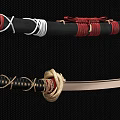 Traditional Sword With Black Scabbard Red White Cord Wrap Gold Handle And Silver Blade