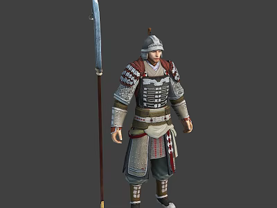 Warrior In Traditional Armor Standing With Mythical Creature Companion 3d model