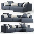 Modern Blue L Shaped Sofa With White And Gray Decorative Pillows 3d model