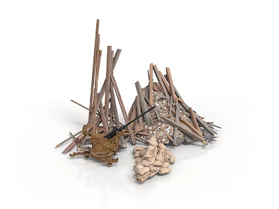 Chopped Firewood Stack With Stones And Axe On White Background 3d model