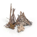 Chopped Firewood Stack With Stones And Axe On White Background