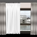 Gray Double Layer Curtains With Sheer White Panels For Window Water View And Floor Lamp