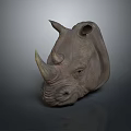 Realistic 3D Rhino Head Model with Detailed Texture on Gray Background