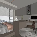 Modern Tatami Bedroom Interior With Tatami Bed Desk Chair Storage Cabinets And City View