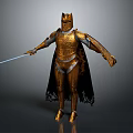 Golden Medieval Sword With Ornate Armor And Black Cape For Fantasy Knight Character