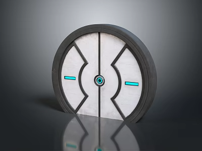 Modern Round Furniture With Gray Frame White Panel Black Lines And Blue Accents 3d model