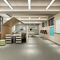 School Open Modern Classroom Interior With Wooden Structures Desks Chairs Whiteboard And Storage Cabinets