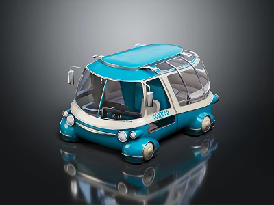 Retro Style Blue And White Compact Car With Transparent Windows And Vintage Design 3d model
