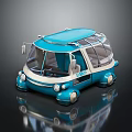 Retro Style Blue And White Compact Car With Transparent Windows And Vintage Design