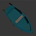 Blue Wooden Rowboat With Oars And Comfortable Seats For Water Transportation