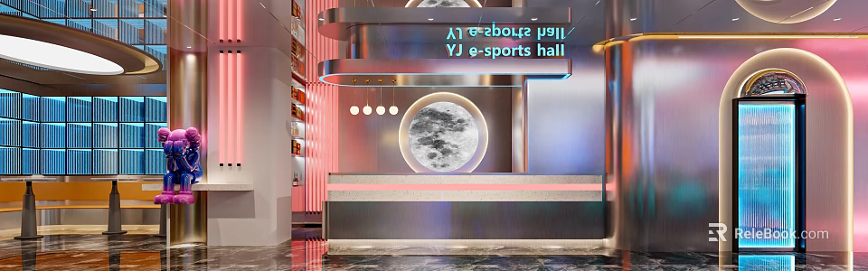Modern E sports Hall Reception With Circular Decor And Lighting 3d model