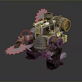 Steampunk Mechanical Device With Metal Gears Saw Blade And Wooden Barrel