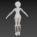 Blonde Haired Woman With Red Eyes In White Bodysuit And Mechanical Elements On Arms Legs